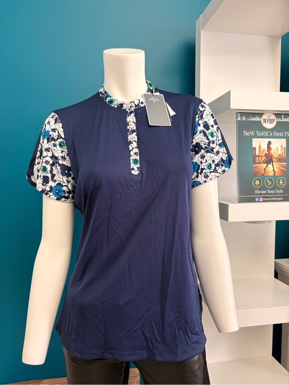 Callaway - Navy Floral Accent Short-Sleeve Women's